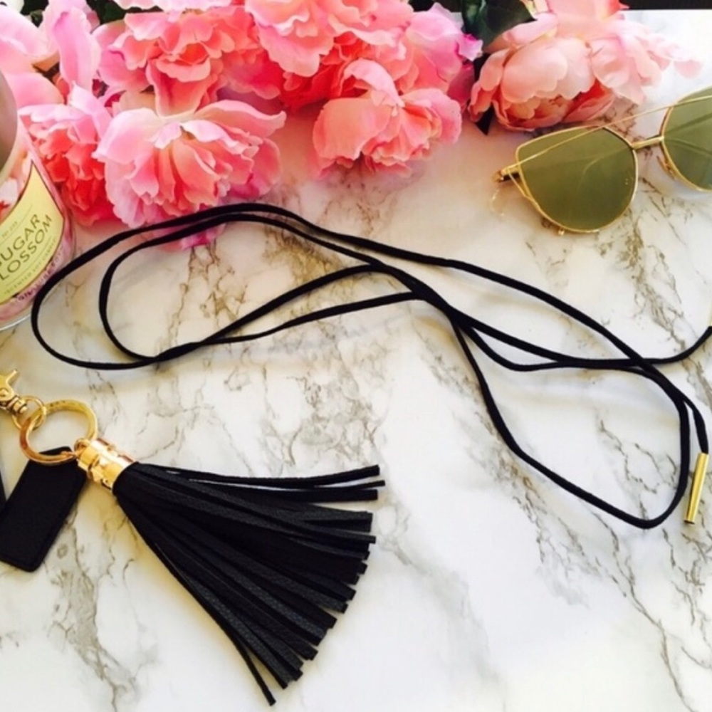 Black Wrap Necklace with Gold Pendants - Picture 2 of 4